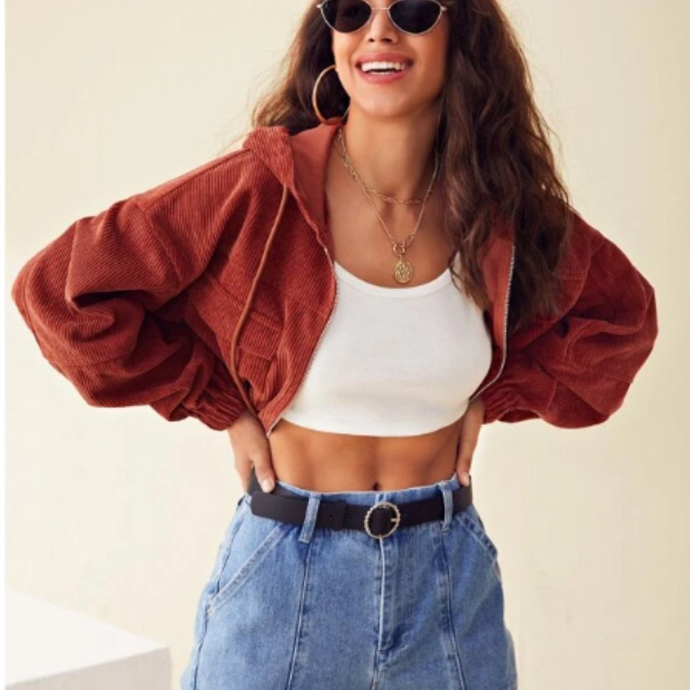 CORDUROY CROPPED HOODIE